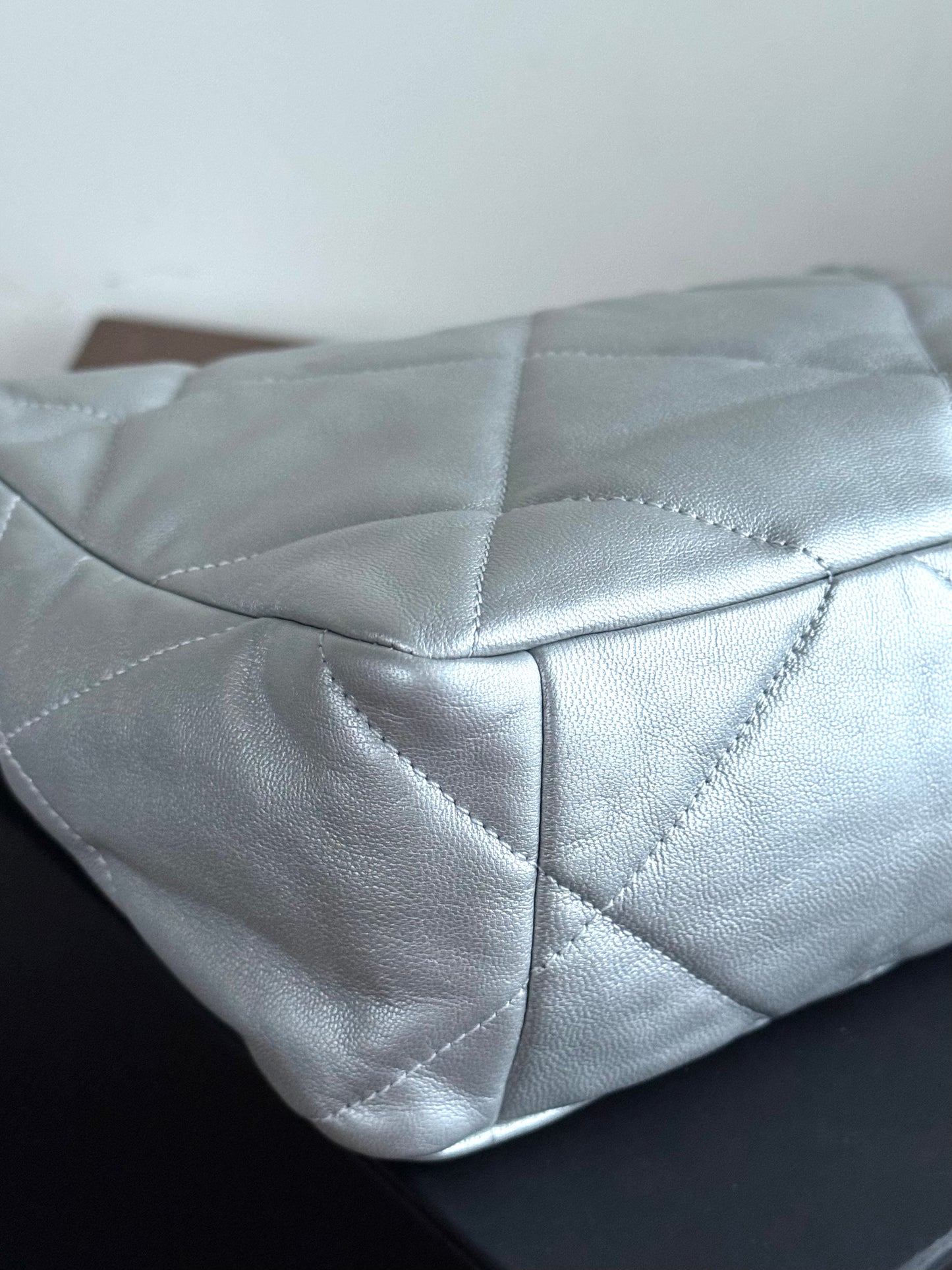 Pre-owned Chanel 19 Large Silver Lambskin Flap Bag