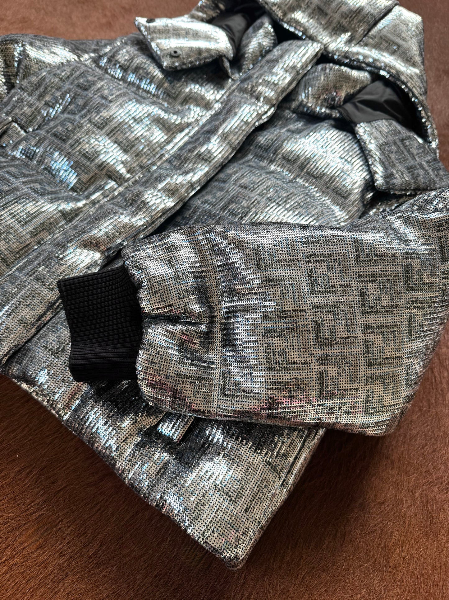 Pre-owned Fendi Silver Full Bomber Down Jacket