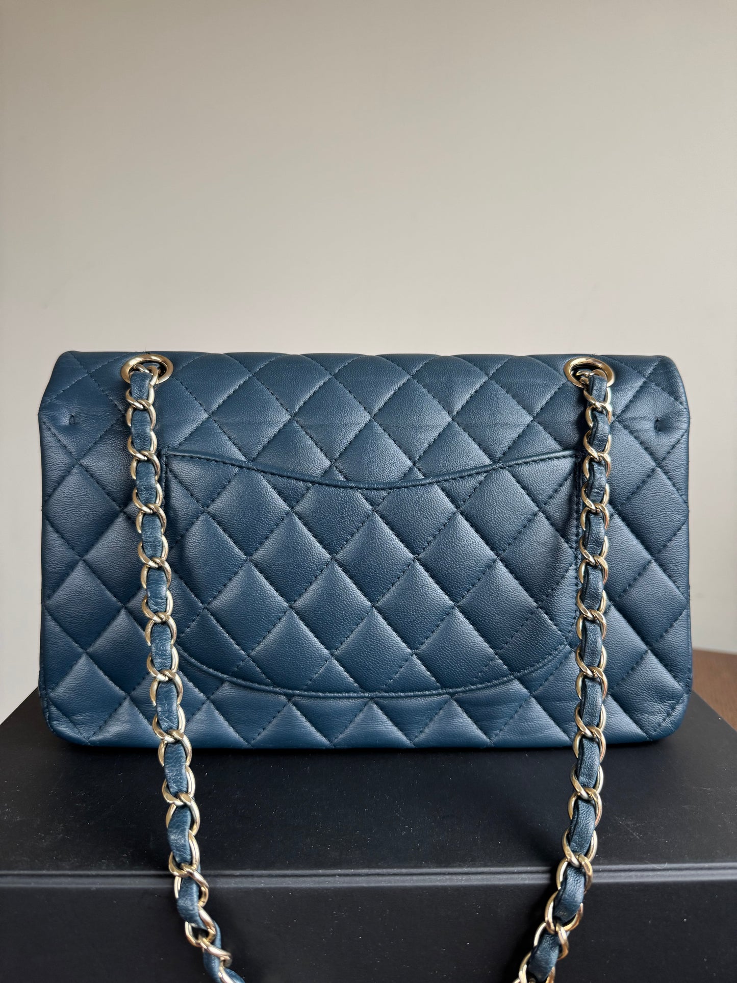 Pre-owned Chanel Timeless Classic Medium Marine Blue Lambskin Flap Bag