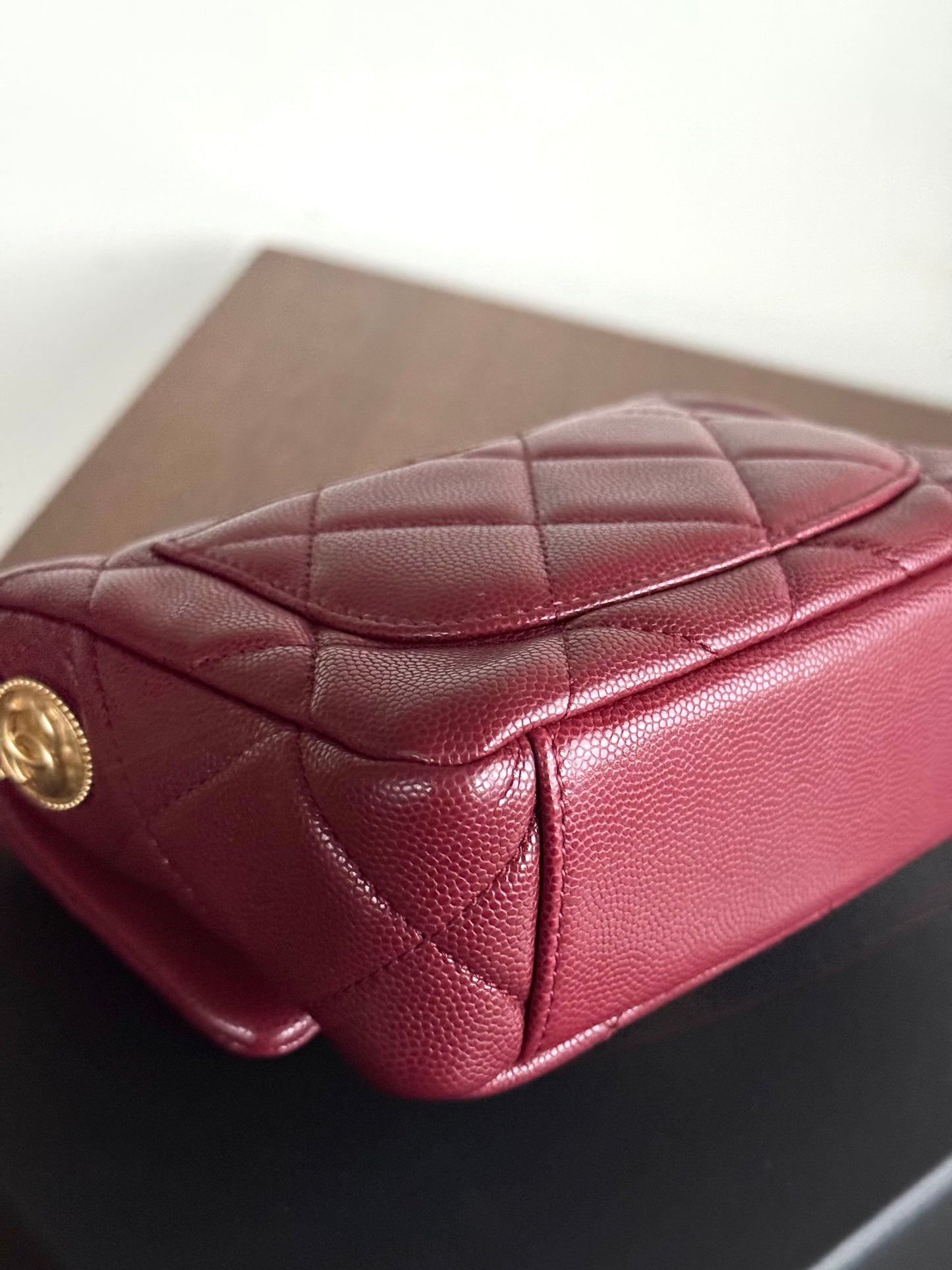 Pre-owned Chanel Twist Your Button Mini Burgundy CaviarFlap Bag
