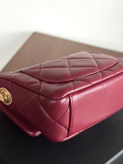 Pre-owned Chanel Twist Your Button Mini Burgundy CaviarFlap Bag