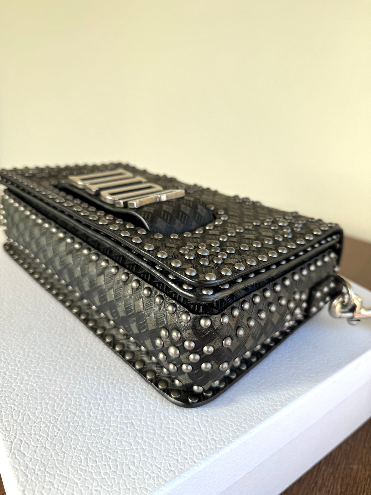 Pre-owned Dior Dio(r)evolution Studded Black Leather Flap Bag