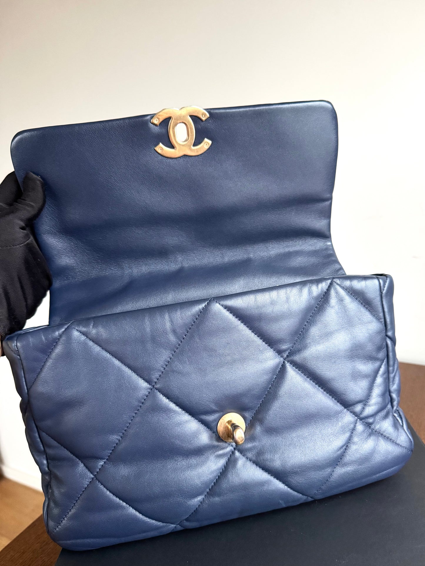 Pre-owned Chanel 19 Small Navy Lambskin Flap Bag