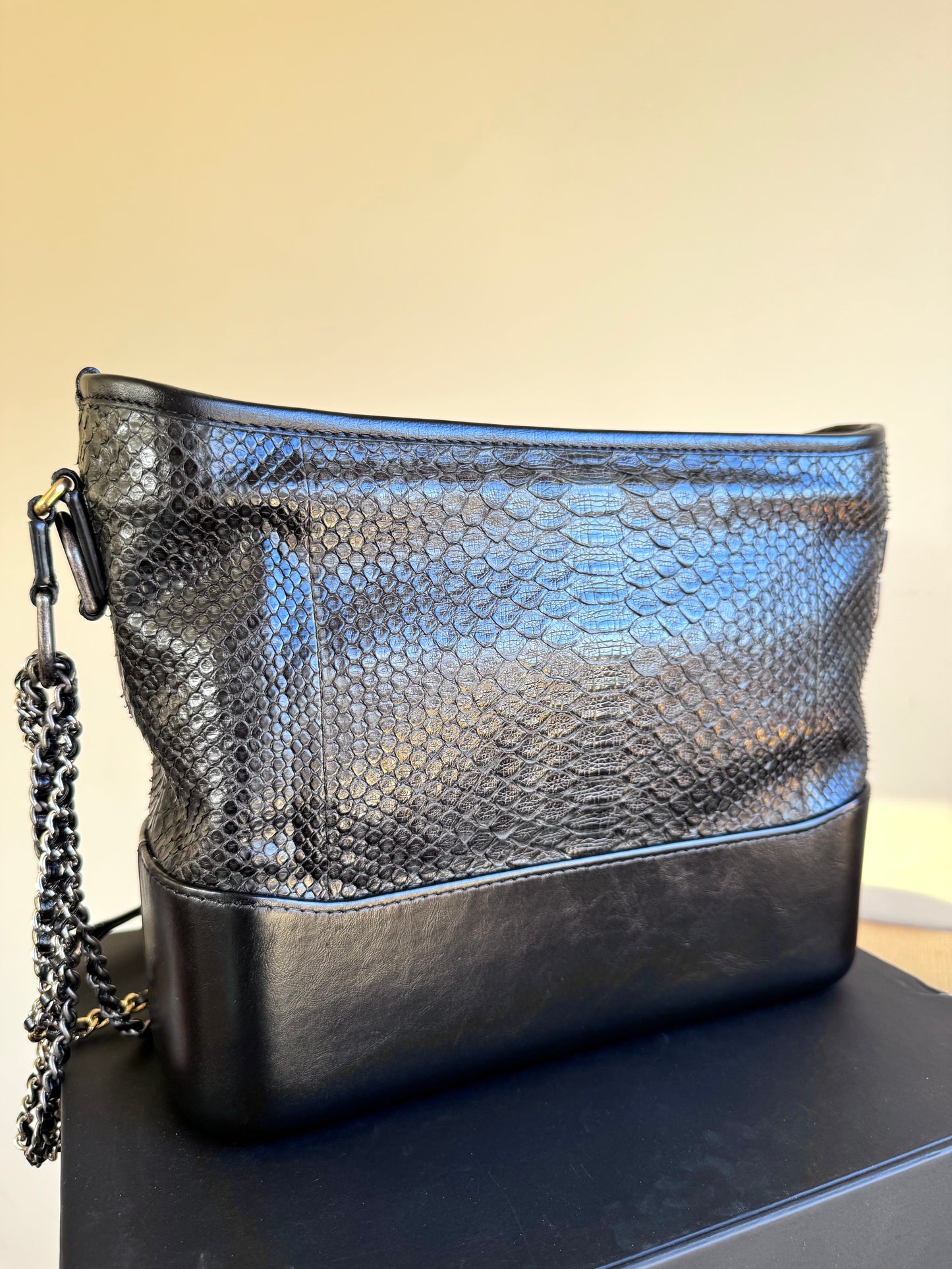 Pre-owned Chanel Gabrielle Medium Black Python Leather Hobo Bag Limited Edition