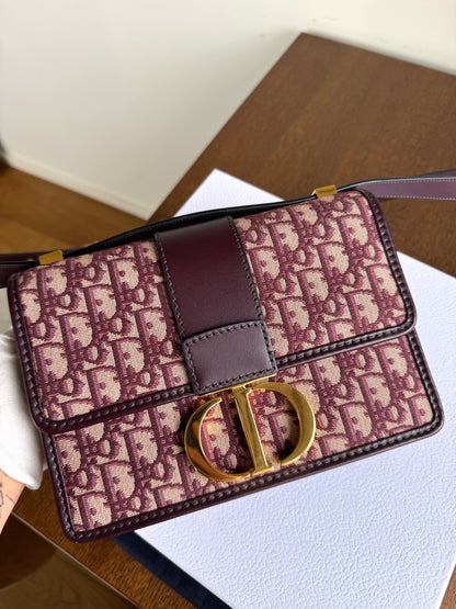 Pre-owned Dior 30 Montaigne Medium Burgundy Canvas Leather Bag