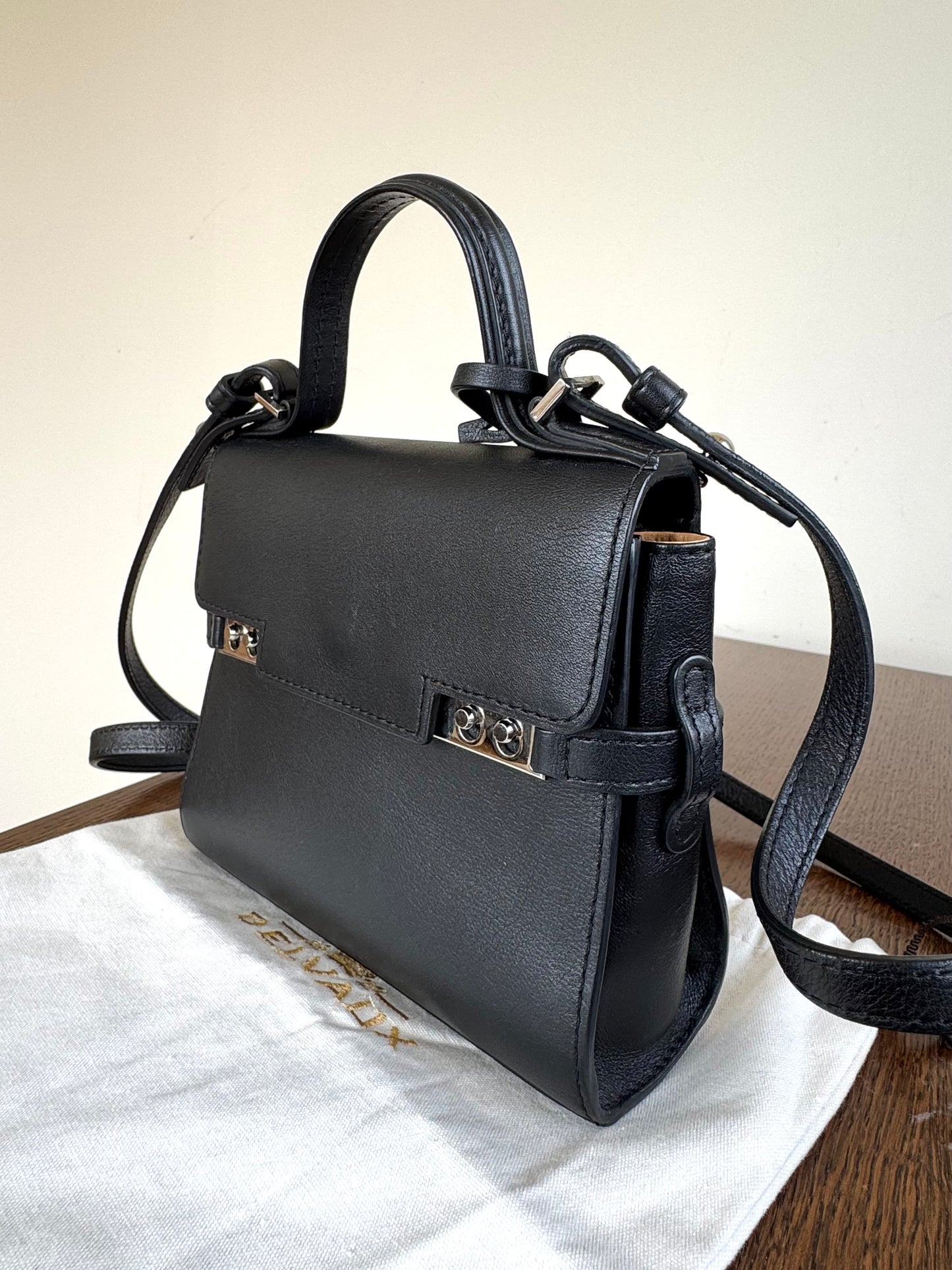 Pre-owned Delvaux Tempête Micro Black Calfskin Bag