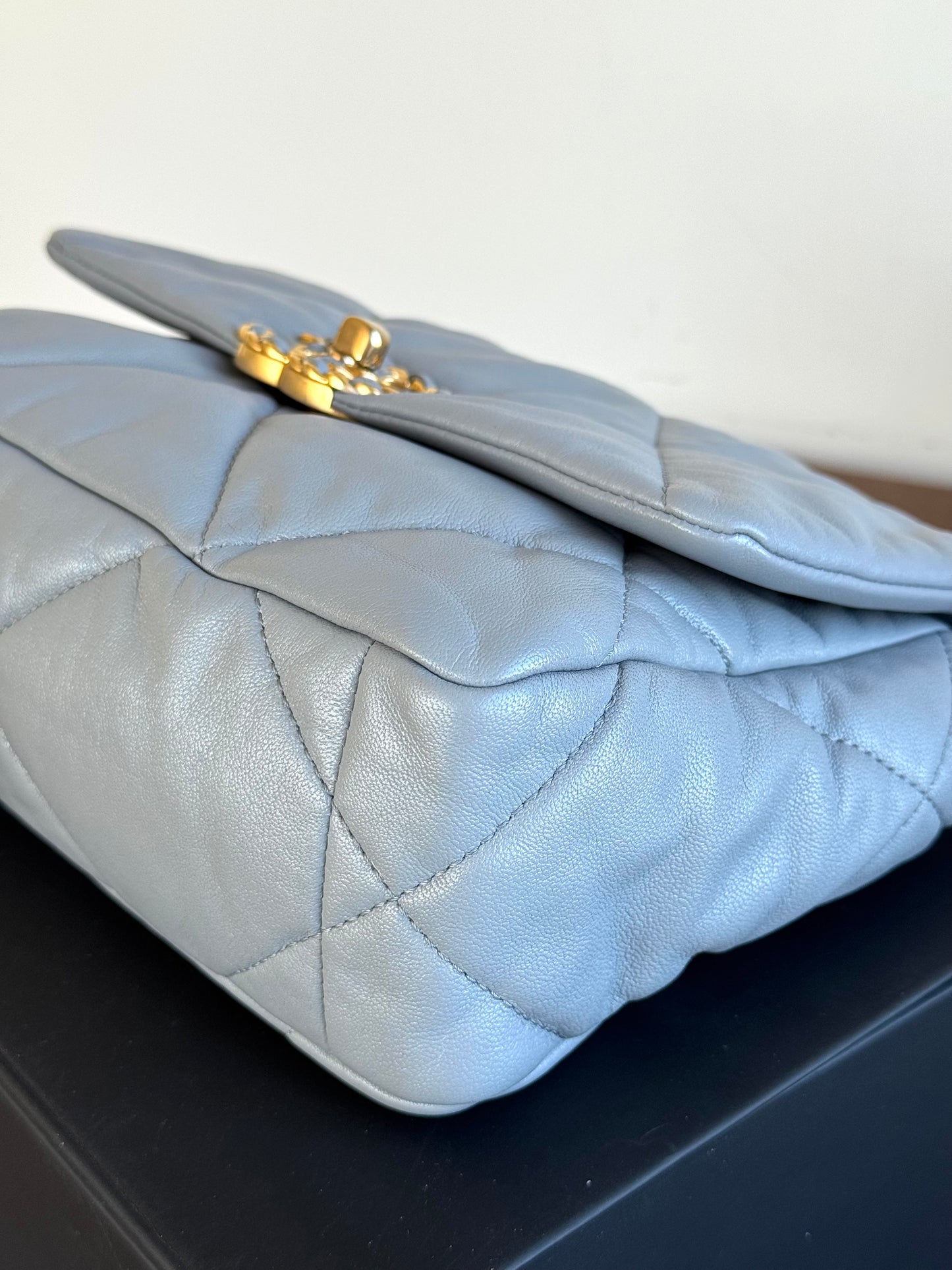 Pre-owned Chanel 19 Small Grey Lambskin Flap Bag