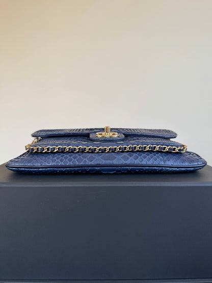 Pre-owned Chanel CC Chain Python Navy Flap Bag