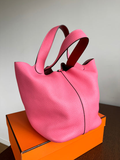 Pre-owned Hermès Picotin 22 Rose Azalee Clemence Handbag