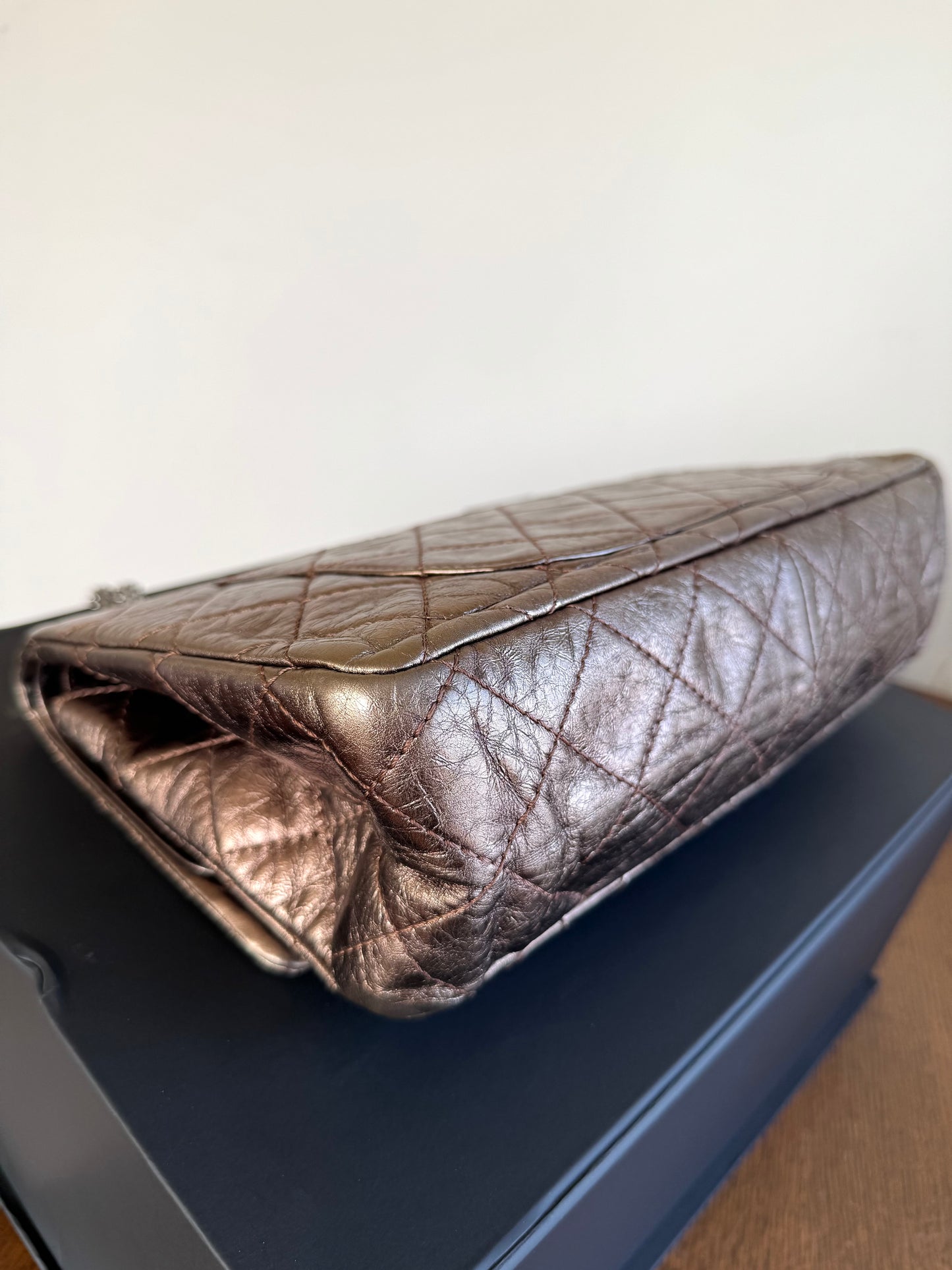 Pre-owned Chanel 2.55 Reissue Maxi 227 Bronze Metallic Calfskin Flap Bag