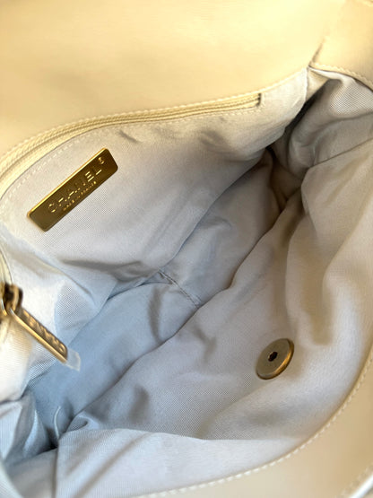 Pre-owned Chanel 19 Small Stitch Beige Lambskin Flap Bag Limited Edition