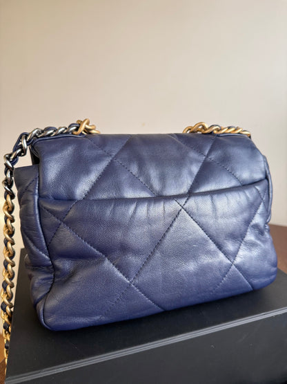 Pre-owned Chanel 19 Small Navy Lambskin Flap Bag