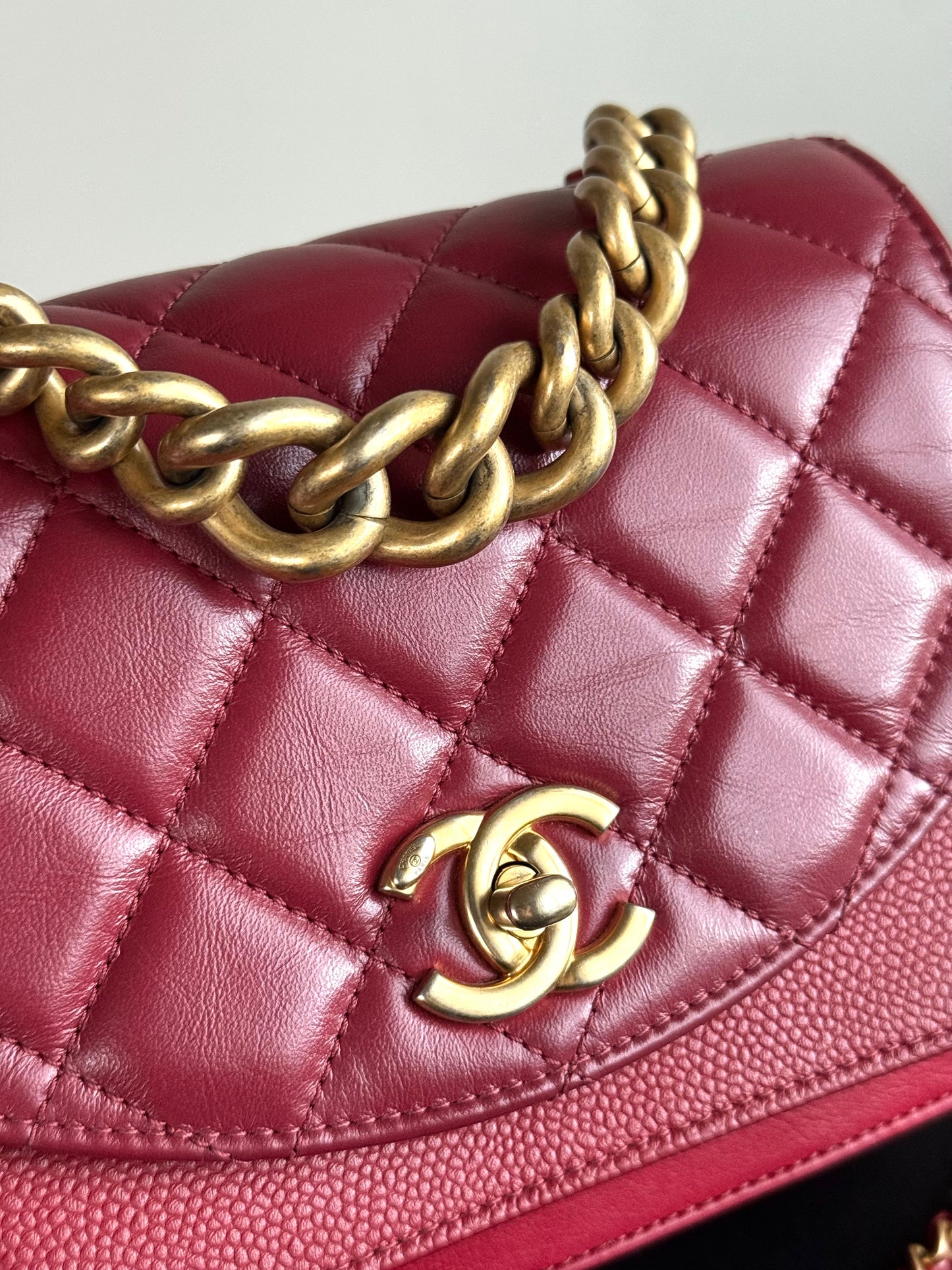 Pre-owned Chanel Top Chain Red Burgundy Caviar Flap Bag