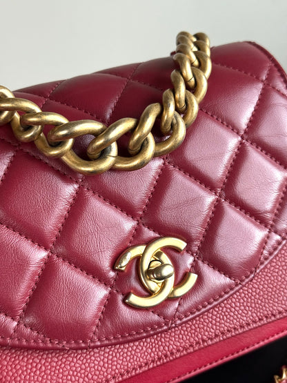 Pre-owned Chanel Top Chain Red Burgundy Caviar Flap Bag