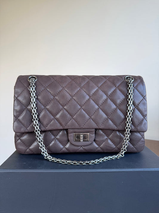 Pre-owned Chanel 2.55 Reissue Large 226 Chocolate Iridescent Leather Flap Bag