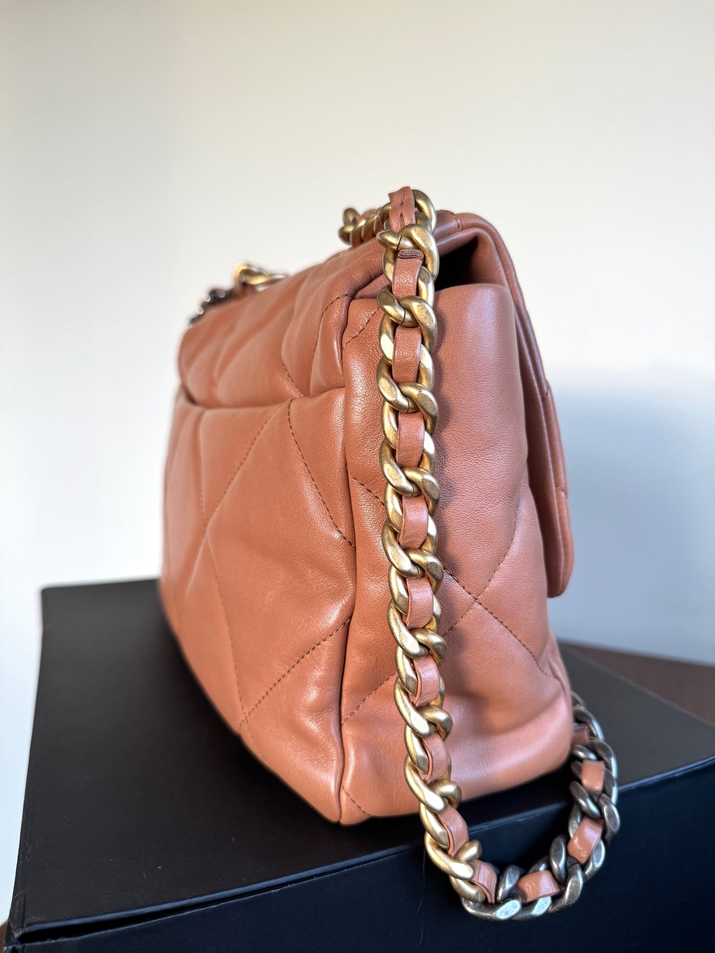 Pre-owned Chanel 19 Large Caramel Lambskin Flap Bag
