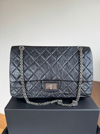 Pre-owned Chanel 2.55 Reissue Maxi 227 Black Calfskin Flap Bag