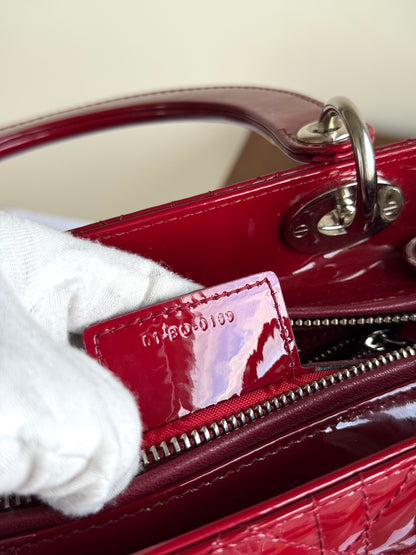 Pre-owned Dior Lady Dior Medium Burgundy Patent Leather Bag