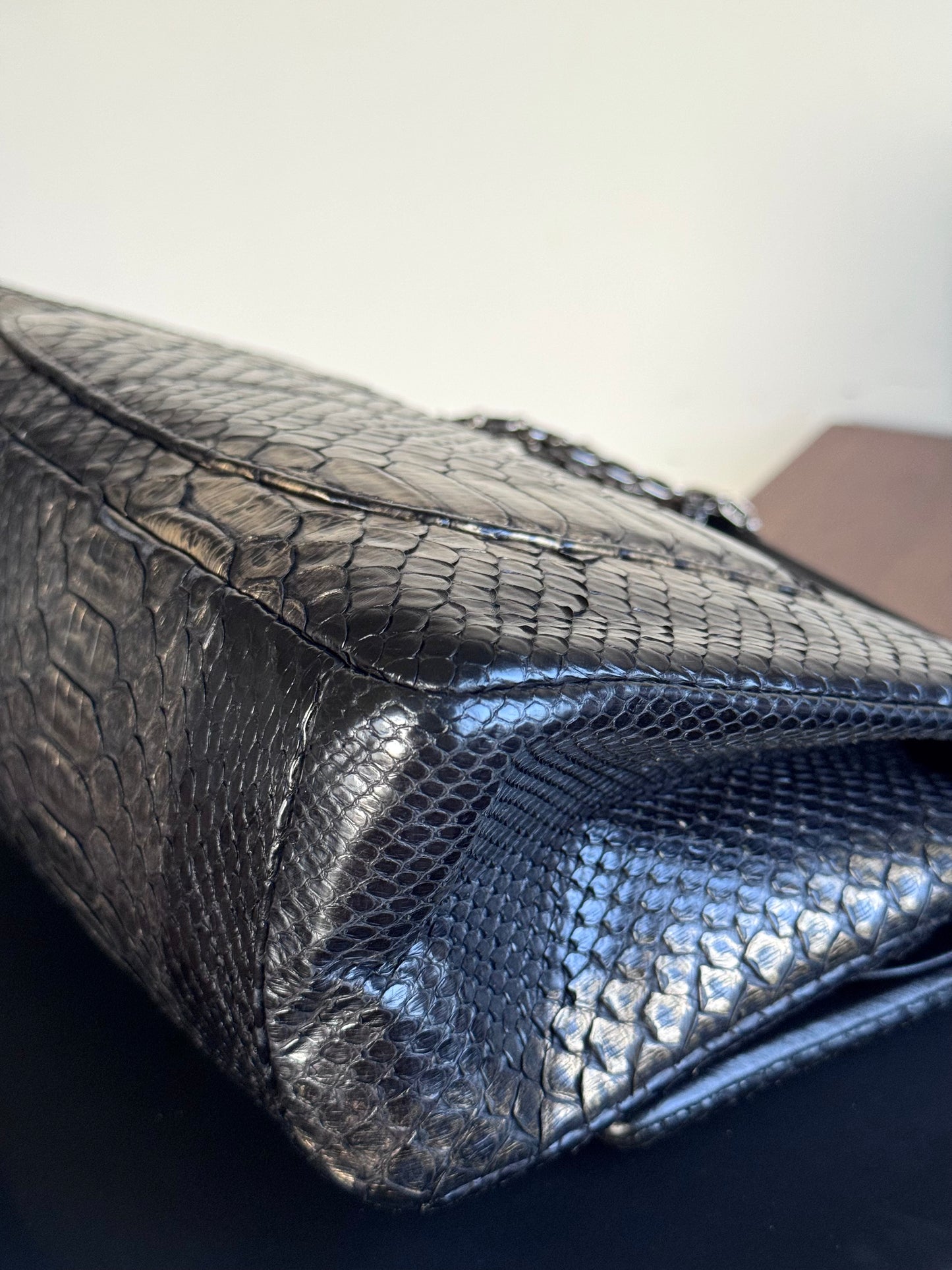 Pre-owned Chanel 2.55 Reissue Large 226 Black Gold Python Flap Bag