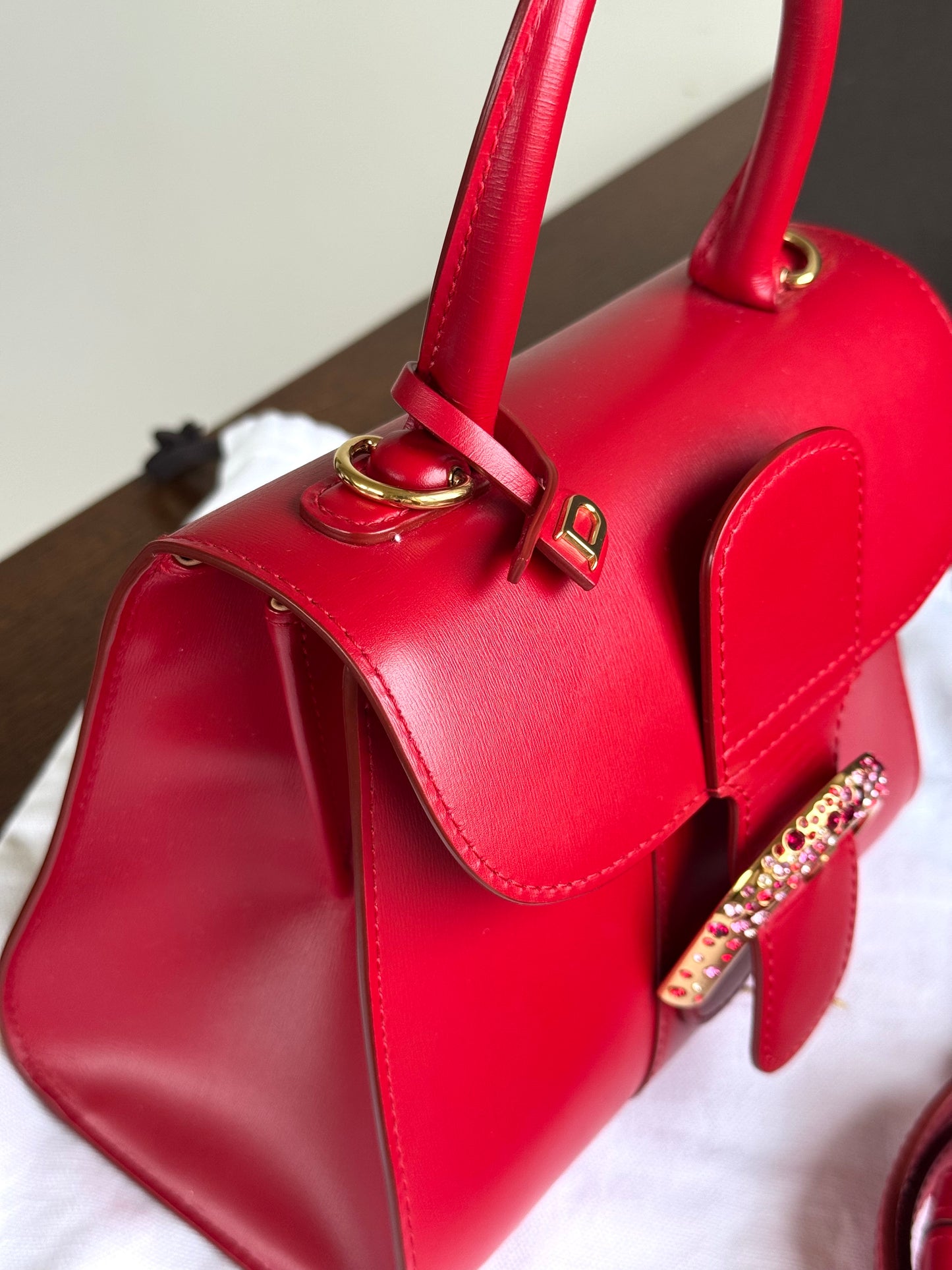 Pre-owned Delvaux Brillant Mini Swarovski Red Box Leather Bag Limited Edition