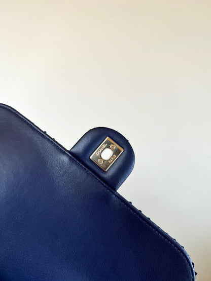 Pre-owned Chanel CC Chain Python Navy Flap Bag