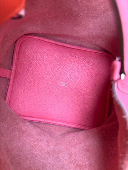 Pre-owned Hermès Picotin 22 Rose Azalee Clemence Handbag