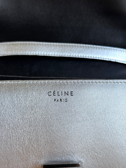 Pre-owned Céline Classic Box Medium Silver Leather Bag