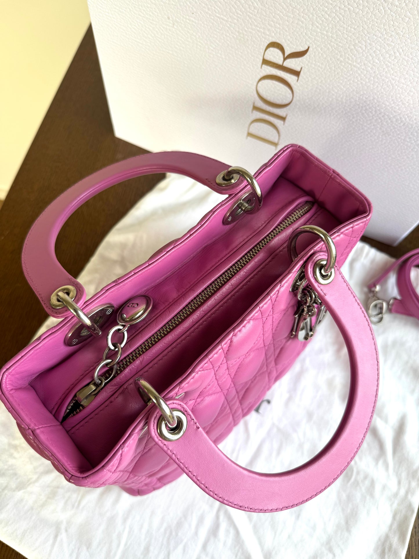 Pre-owned Dior Lady Dior Medium Pink Lambskin Bag