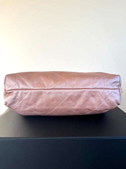 Pre-owned Chanel 22 Small Rose Gold Leather Tote Bag Limited Color