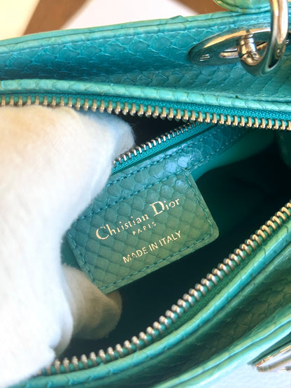 Pre-owned Dior Lady Dior Medium Tiffany Blue Python Bag