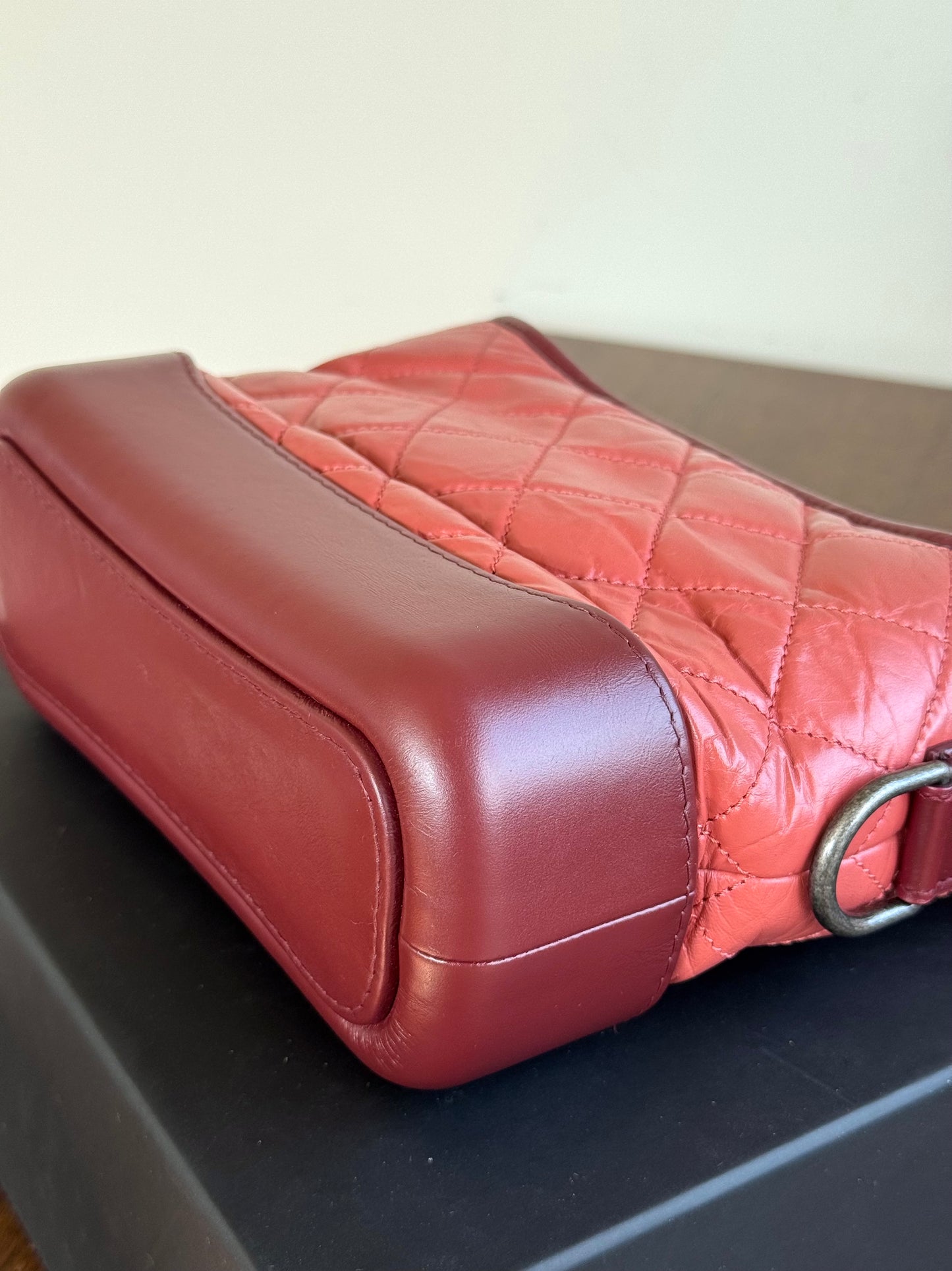 Pre-owned Chanel Gabrielle Small Brick Red Burgundy Leather Hobo Bag