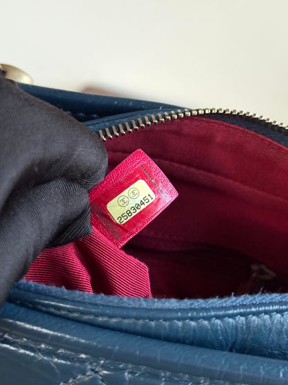 Pre-owned Chanel Gabrielle Small Marine Blue Leather Hobo Bag