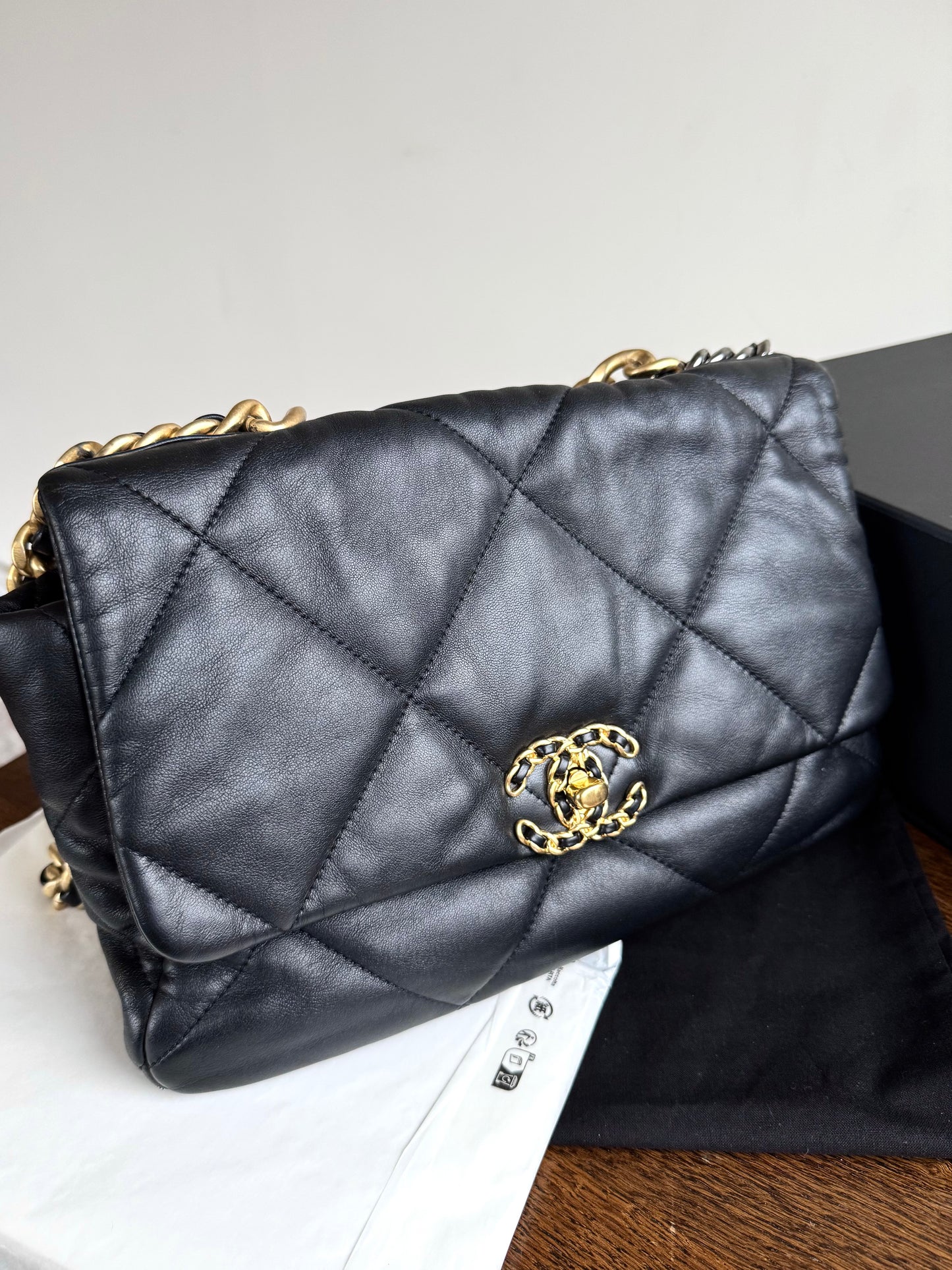 Pre-owned Chanel 19 Large Black Lambskin Flap Bag