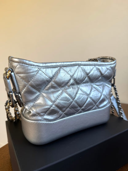 Pre-owned Chanel Gabrielle Small Silver Leather Hobo Bag