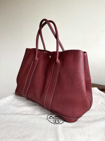 Pre-owned Hermès Garden Party 36 Burgundy Negonda Leather Tote Bag