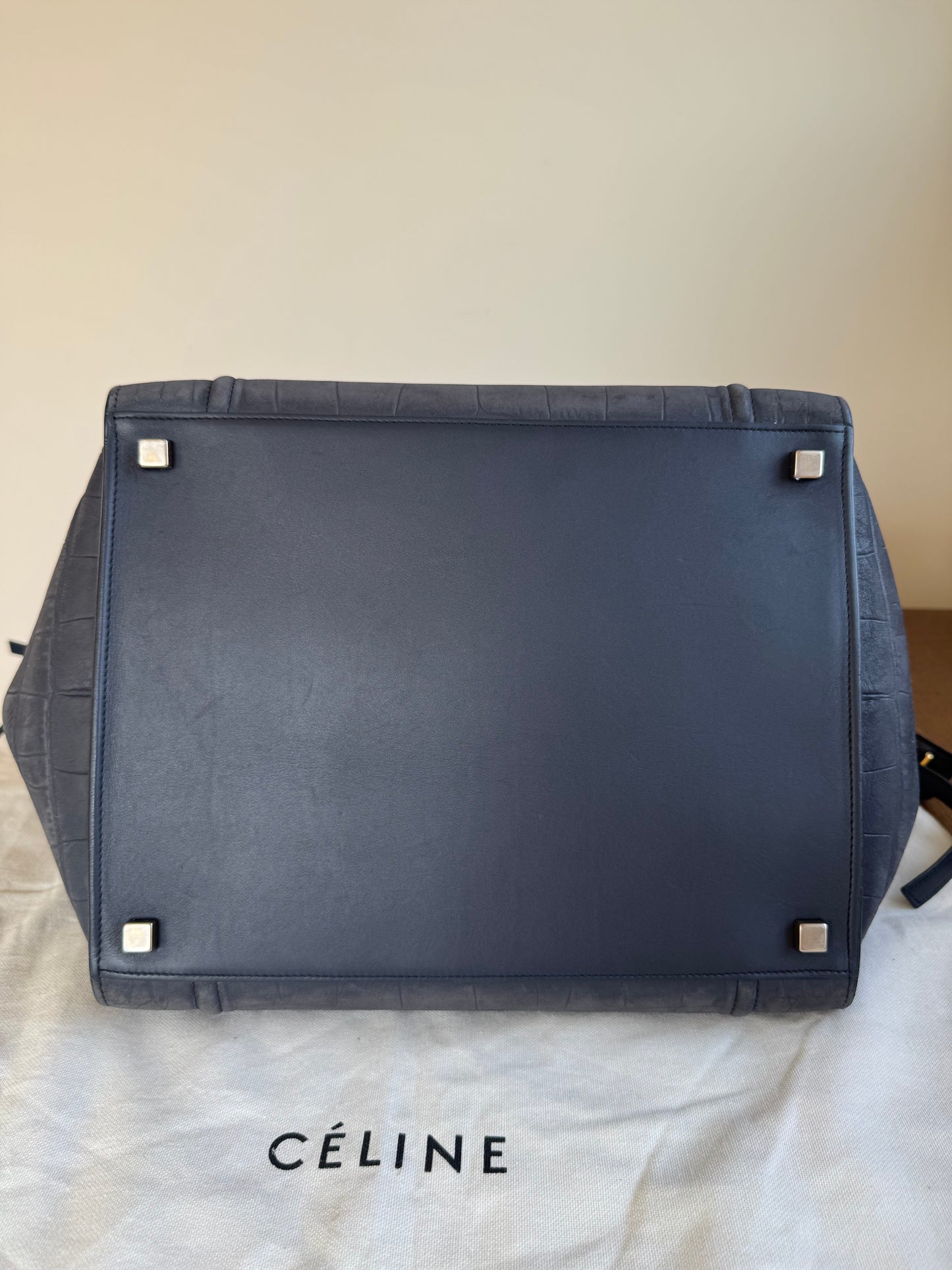 Pre-owned Céline Luggage Phantom Medium Dark Grey Crocodile Embossed Leather Tote Bag