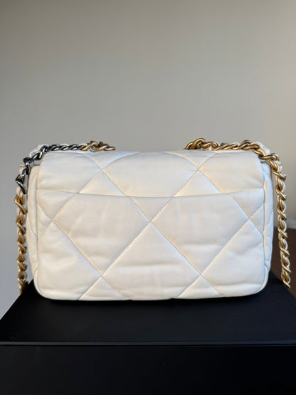 Pre-owned Chanel 19 Small White Lambskin Flap Bag
