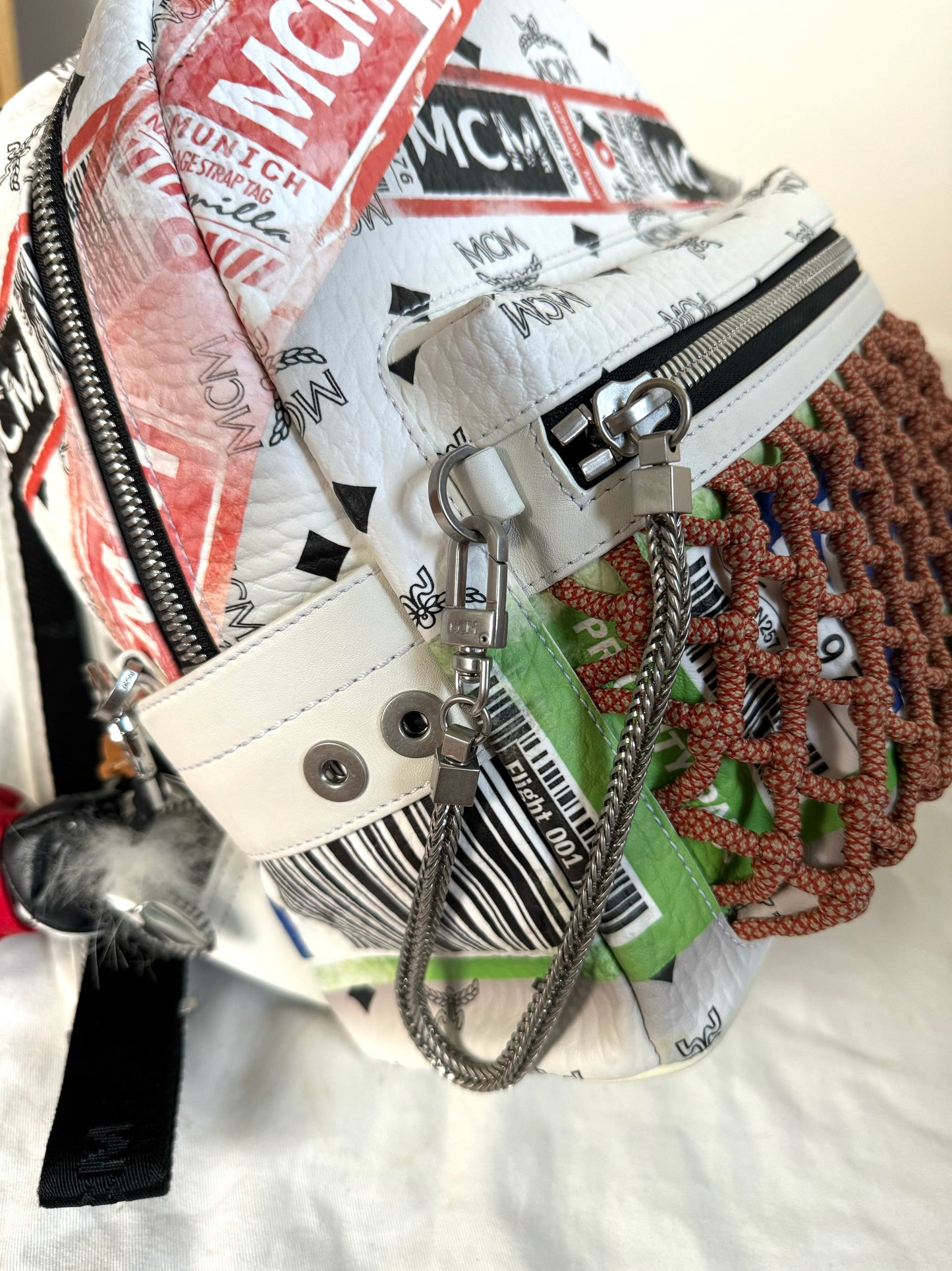 Pre-owned MCM Stark Small White In Flight Print Visetos Backpack
