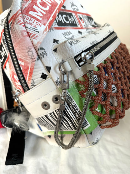 Pre-owned MCM Stark Small White In Flight Print Visetos Backpack