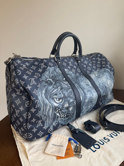 Pre-owned Louis Vuitton Chapman Brothers Keepall 55 Ink Lion Travel Bag