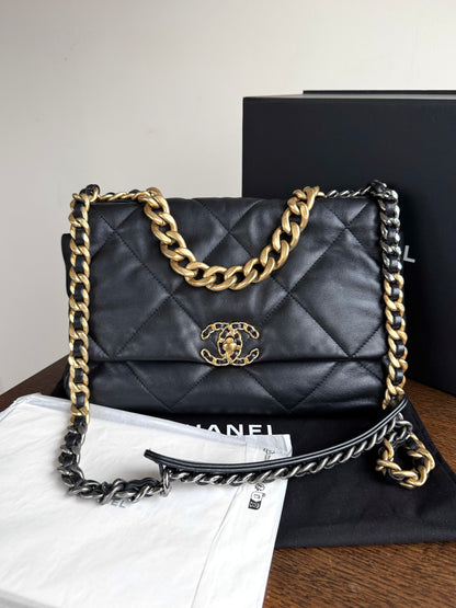 Pre-owned Chanel 19 Large Black Lambskin Flap Bag