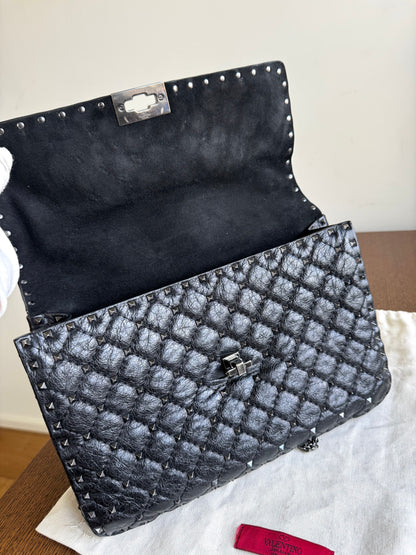 Pre-owned Valentino Garavani Rockstud Spike Large Black Leather Bag