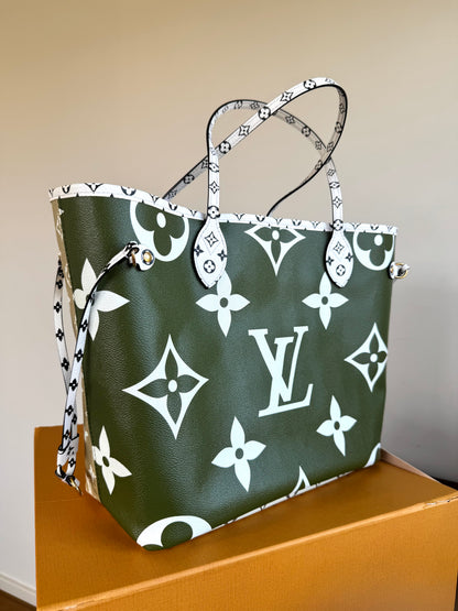 Pre-owned Louis Vuitton Neverfull MM Monogram Giant Kaki Tote Bag