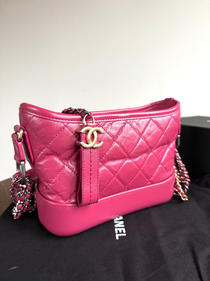 Pre-owned Chanel Gabrielle Small Pink Leather Hobo Bag
