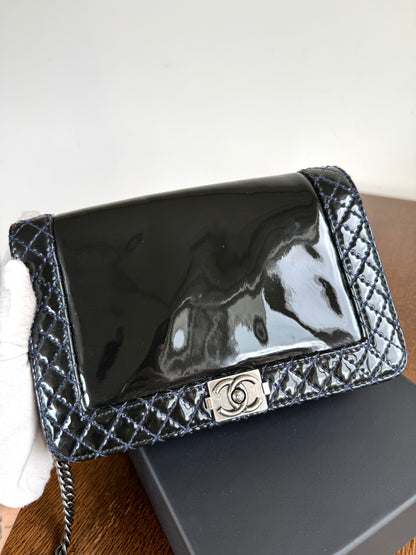 Pre-owned Chanel Boy WOC Black Patent Leather Flap Bag