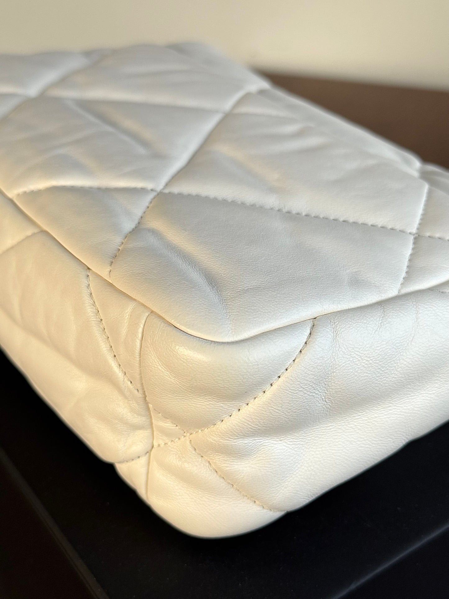 Pre-owned Chanel 19 Small White Lambskin Flap Bag