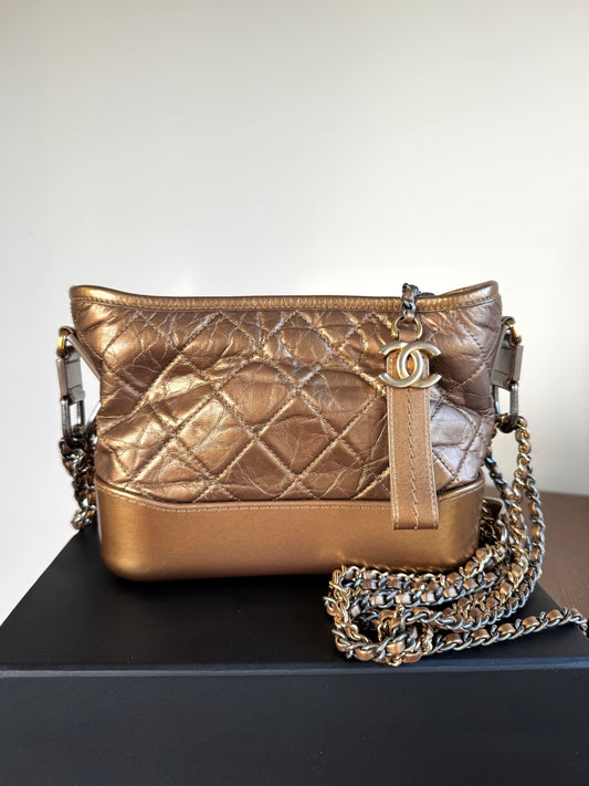 Pre-owned Chanel Gabrielle Small Bronze Leather Hobo Bag