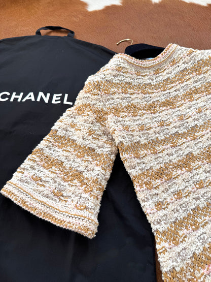 Pre-owned Chanel Paris-Cuba Caramello Tweed Dress
