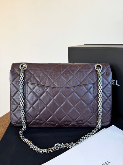 Pre-owned Chanel 2.55 Reissue Large 226 Dark Plum Brown Leather Flap Bag