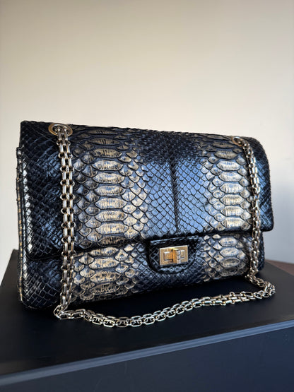Pre-owned Chanel 2.55 Reissue Large 226 Black Gold Python Flap Bag